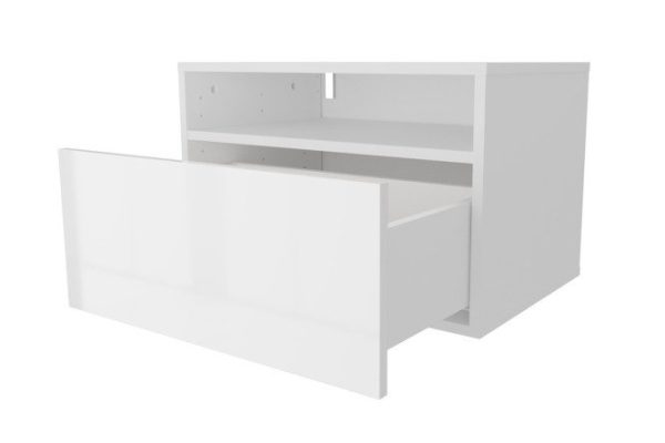 Тумба с полкой и ящиком Оскар Амика 60х40 с push to open, белый / белый глянец
