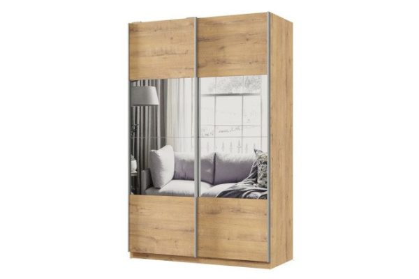 Шкаф-купе 2-дверный Практик 140х240х60 см, бунратти, профиль серебро, с зеркальными вставками