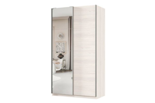 Шкаф-купе 2-дверный Практик 120х220х60 см, ясень анкор светлый, профиль серебро, с одним зеркалом