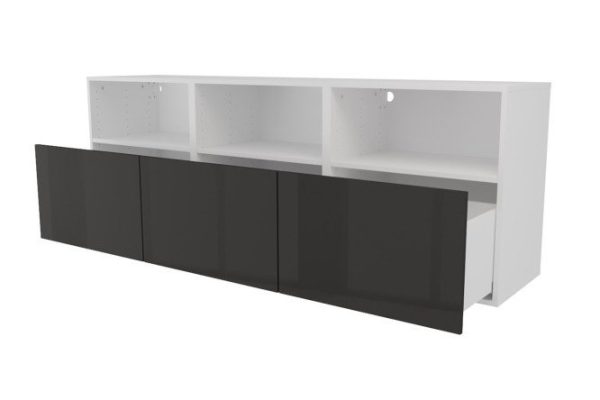 Тумба 3 полки и 3 ящика Оскар Амика 180х64 с доводчиками, белый / черный графит глянец