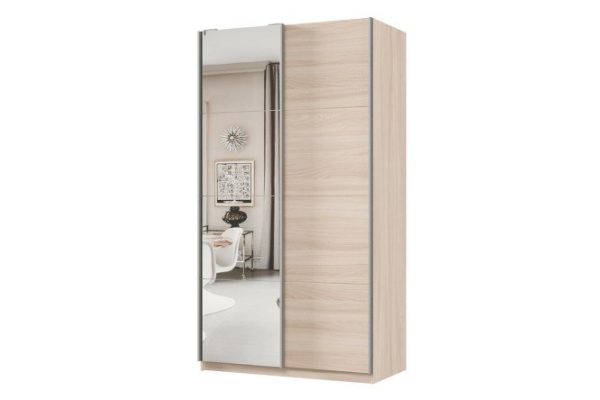 Шкаф-купе 2-дверный Практик 120х240х60 см, ясень шимо светлый, профиль серебро, с одним зеркалом