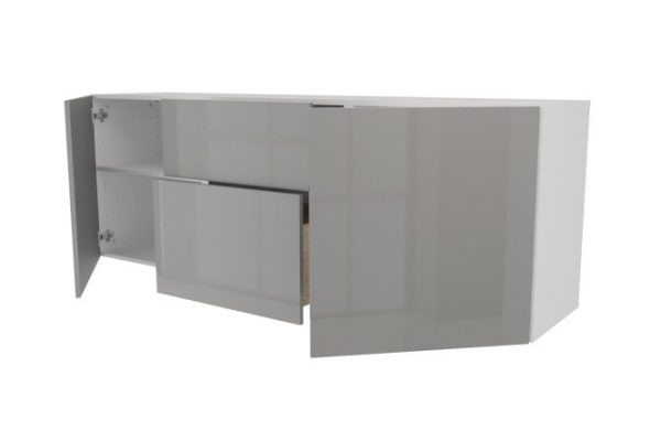 Тумба 2 дверцы и 2 ящика Оскар Амика 180х64 с push to open, белый / пыльный серый глянец