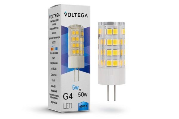 Лампа светодиодная VOLTEGA Simple Capsule VG9-K3G4cold5W 7184 5W, G4, Нейтральный свет