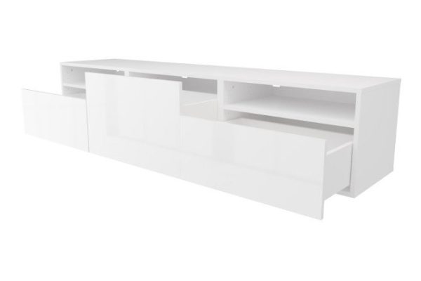 Тумба с 3 ящиками и 2 полками Оскар Амика 180х38 с push to open, белый / белый глянец