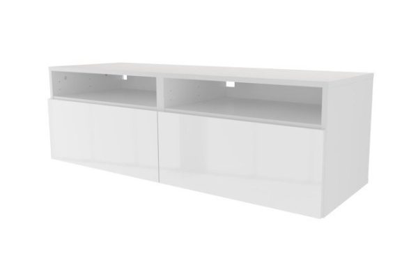Тумба с ящиками и полкой Оскар Амика 120х38 с push to open, белый / белый глянец