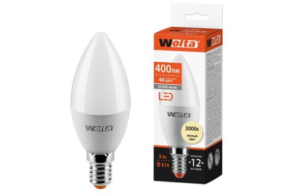 Лампа светодиодная Wolta 25YC5E14 5W, E14, Тёплый свет
