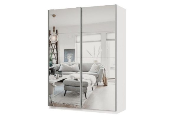 Шкаф-купе 2-дверный Практик 160х240х60 см, белый, профиль серебро, с двумя зеркалами
