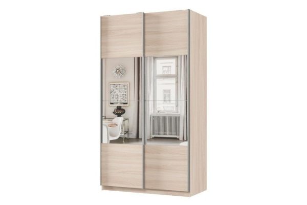 Шкаф-купе 2-дверный Практик 120х240х60 см, ясень шимо светлый, профиль серебро, с зеркальными вставками
