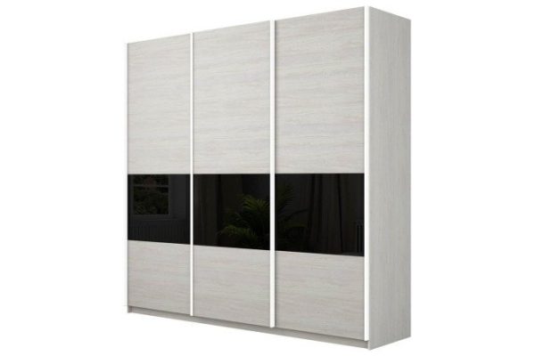 Шкаф-купе 3-дверный Magnus 240х230 см, чёрный глянец, ясень анкор светлый, профиль - белый