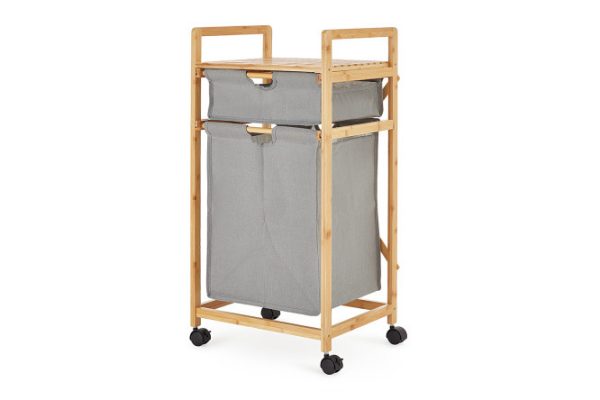 Этажерка BERKRAFT Bamboo с корзиной для белья на колёсиках 42x80x34 см