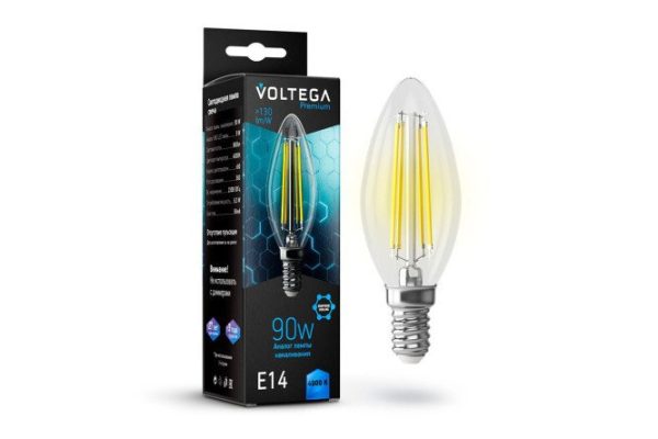 Лампа светодиодная VOLTEGA Crystal Candle Graphene 9W, E14, Холодный свет