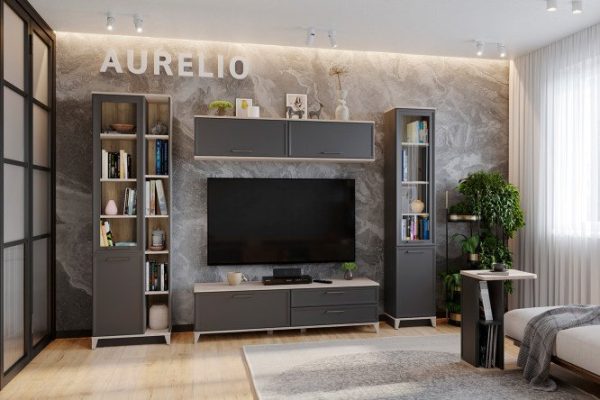 Гостиная Aurelio антрацит, блеквуд сатиновый, комплект 1