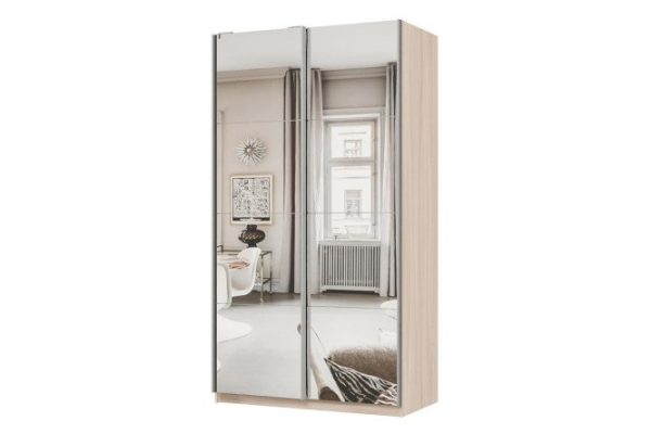 Шкаф-купе 2-дверный Практик 120х240х60 см, ясень шимо светлый, профиль серебро, с двумя зеркалами