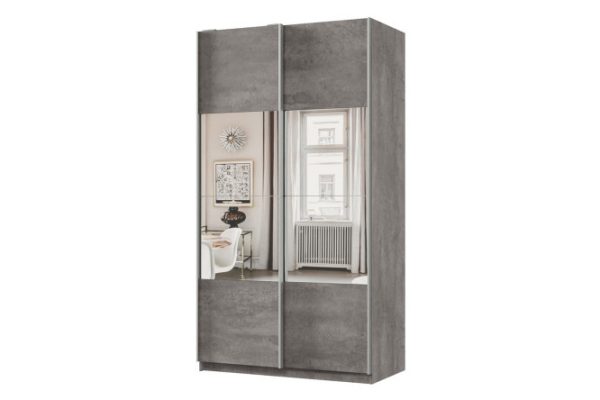 Шкаф-купе 2-дверный Практик 120х220х60 см, бетон, профиль серебро, с зеркальными вставками