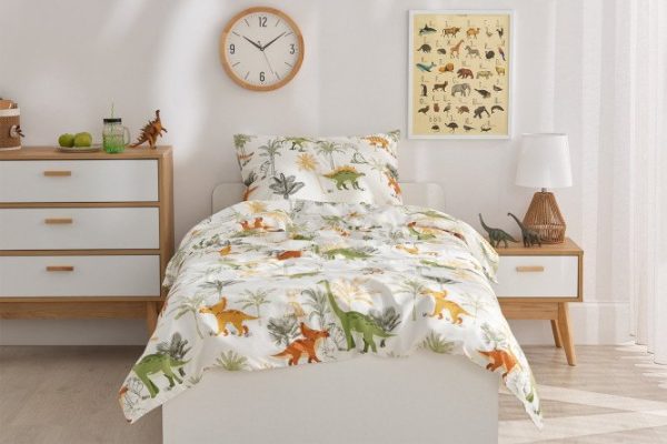 Комплект постельного белья MICASA Dinosaurs детский Сатин, 145х210 см