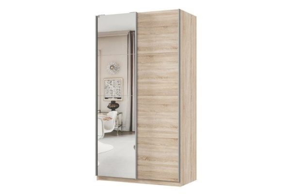 Шкаф-купе 2-дверный Практик 120х240х60 см, дуб сонома, профиль серебро, с одним зеркалом