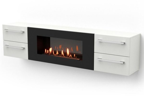 Тумба ТВ LUX FIRE Нева настенная 1700 матовая, белая с биокамином 900