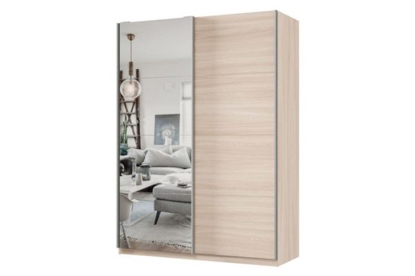 Шкаф-купе 2-дверный Практик 160х220х60 см, ясень шимо светлый, профиль серебро, с одним зеркалом