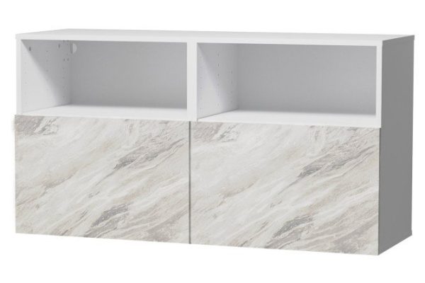 Тумба с полками и ящиками Оскар Статуарио 120х64 с push to open, белый / статуарио