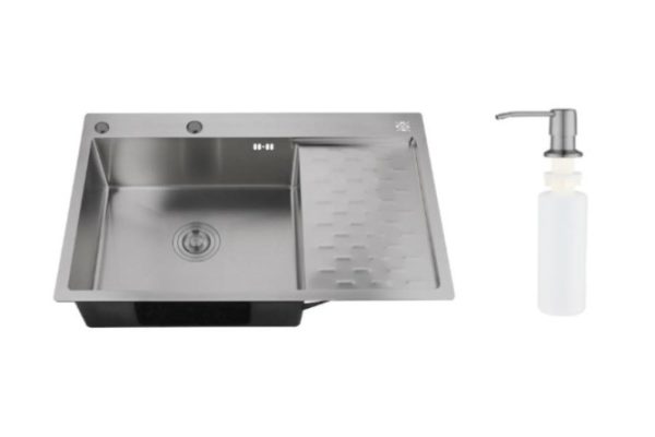 Мойка врезная с дозатором и крылом РМС MRK 8050BL-L 80х50х18 см