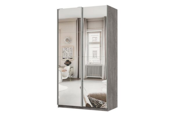 Шкаф-купе 2-дверный Практик 120х220х60 см, бетон, профиль серебро, с двумя зеркалами