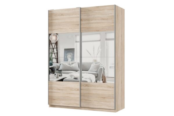 Шкаф-купе 2-дверный Практик 160х220х60 см, дуб сонома, профиль серебро, с зеркальными вставками