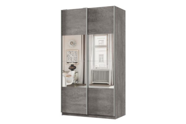 Шкаф-купе 2-дверный Практик 120х240х60 см, бетон, профиль серебро, с зеркальными вставками