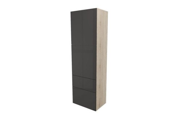 Шкаф 2 двери и 2 ящика Оскар Амика 60х192 с push to open, дуб сонома / черный графит глянец