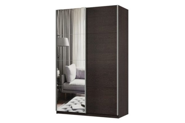 Шкаф-купе 2-дверный Практик 140х220х60 см, венге, профиль серебро, с одним зеркалом