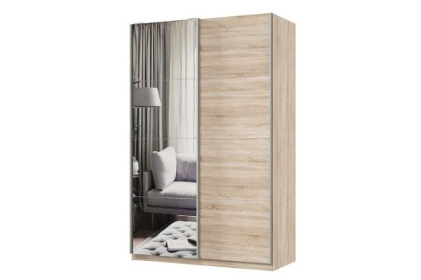 Шкаф-купе 2-дверный Практик 140х220х60 см, дуб сонома, профиль серебро, с одним зеркалом
