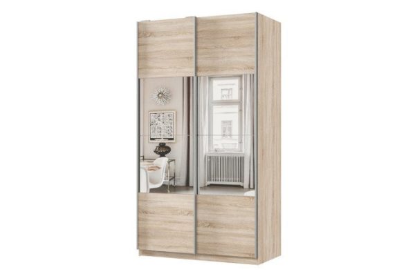 Шкаф-купе 2-дверный Практик 120х240х60 см, дуб сонома, профиль серебро, с зеркальными вставками