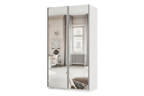 Шкаф-купе 2-дверный Практик 120x220x60 см, белый, профиль серебро, с двумя зеркалами