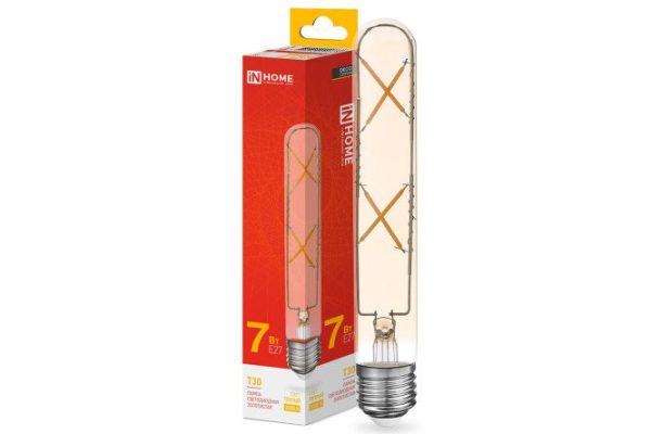 Лампа светодиодная IN HOME Deco LED-T30-deco gold 7W, E27, Тёплый