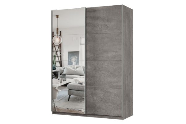 Шкаф-купе 2-дверный Практик 160х220х60 см, бетон, профиль серебро, с одним зеркалом
