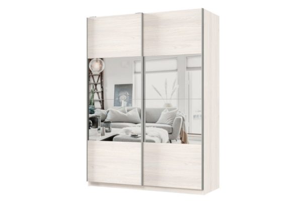 Шкаф-купе 2-дверный Практик 160х240х60 см, ясень анкор светлый, профиль серебро, с зеркальными вставками
