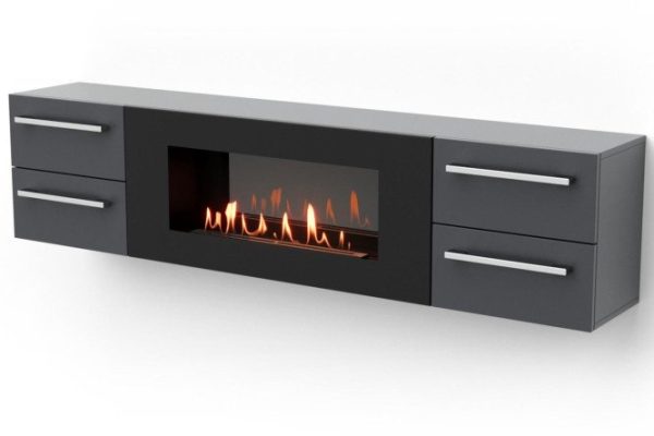 Тумба ТВ LUX FIRE Нева настенная 1700 матовая, графит с биокамином 900